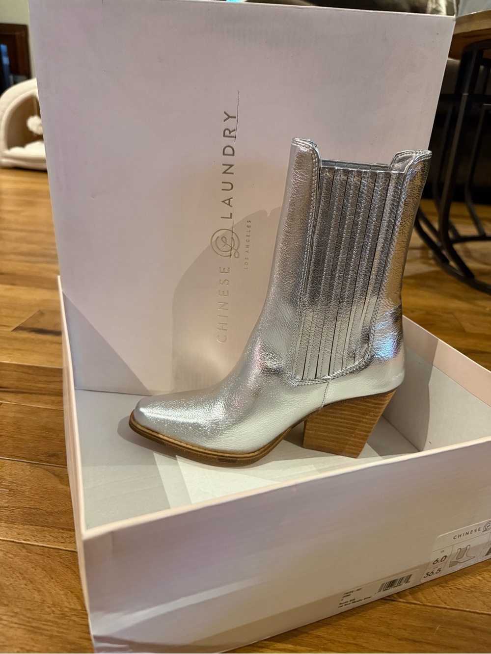 Chinese Laundry Silver Metallic Western Chelsea Bootie